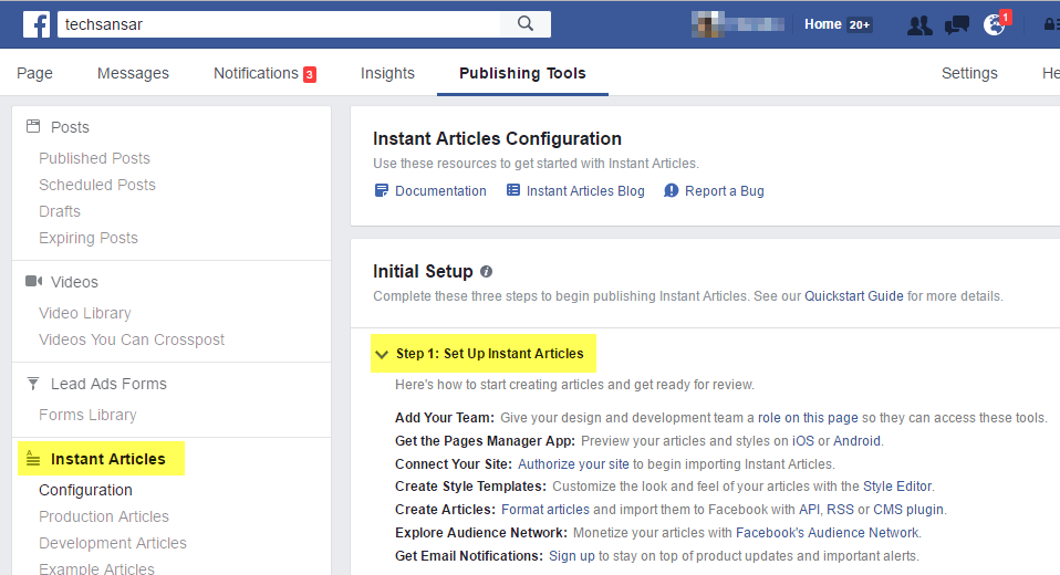 Facebook publishing tools interface
