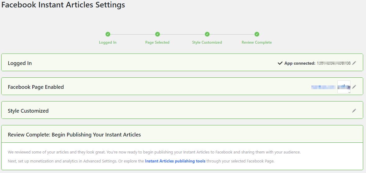 Publishing Instant Articles in Facebook Complete settings