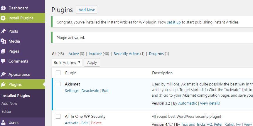 Start configuring Instant Articles from WordPress Admin Dashboard