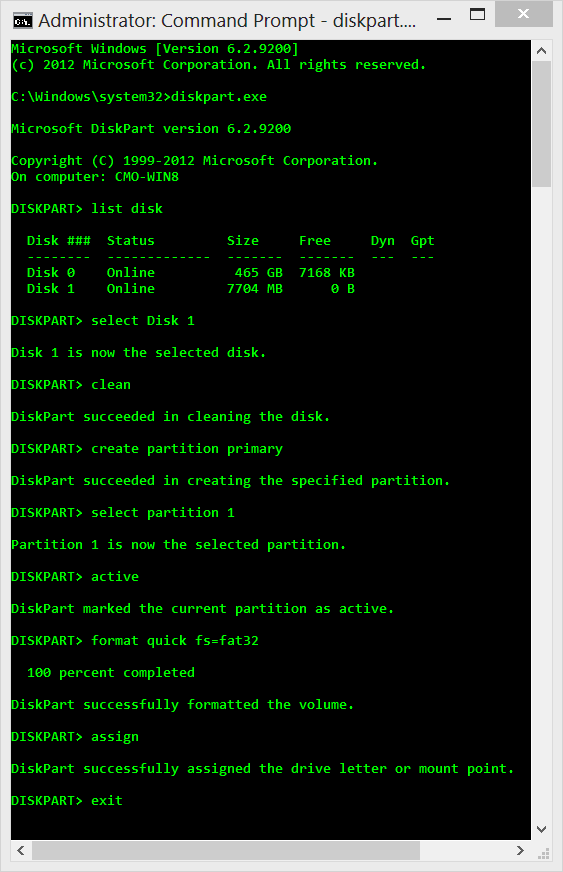 Diskpart formatting UEFI Windows 8 bootable pendrive