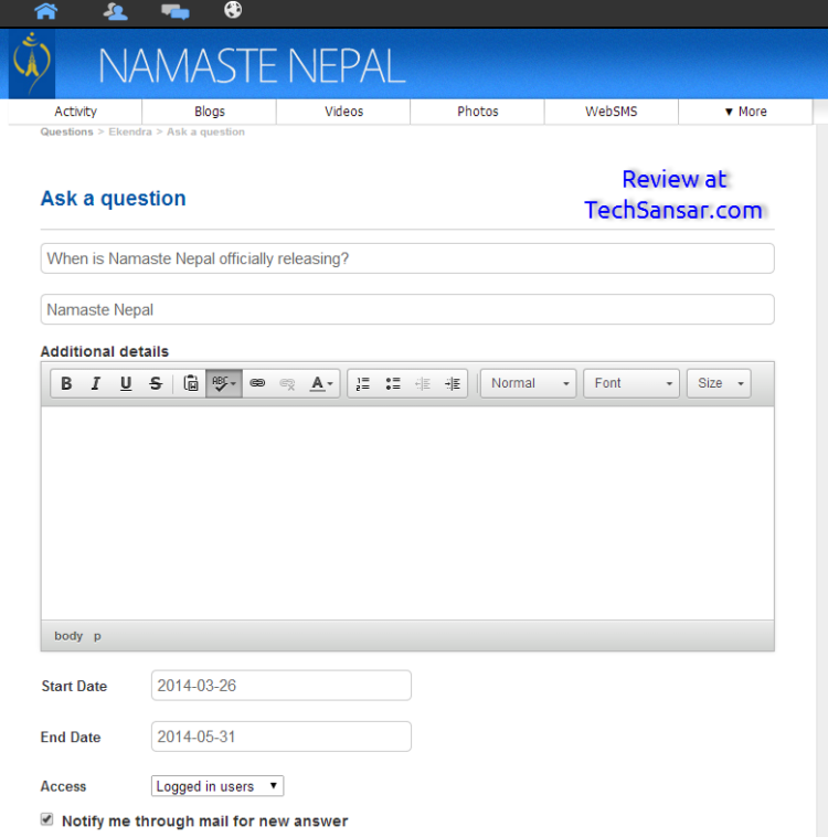 Ask a question feature in Namaste Nepal - NT Social network