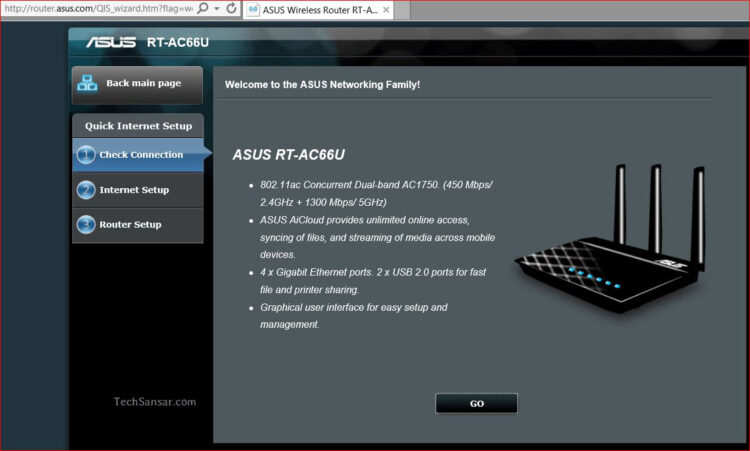 Asus RT AC66U Configuration Welcome page