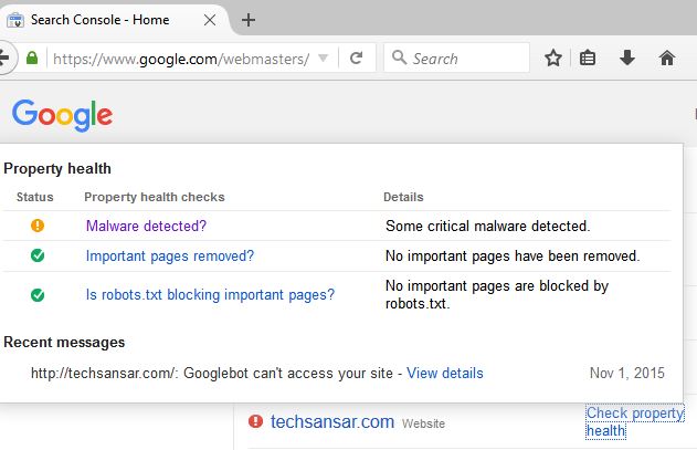 Checking property health in Google Search Console