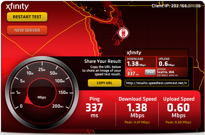 Comcast Xfinity Speed Test Result