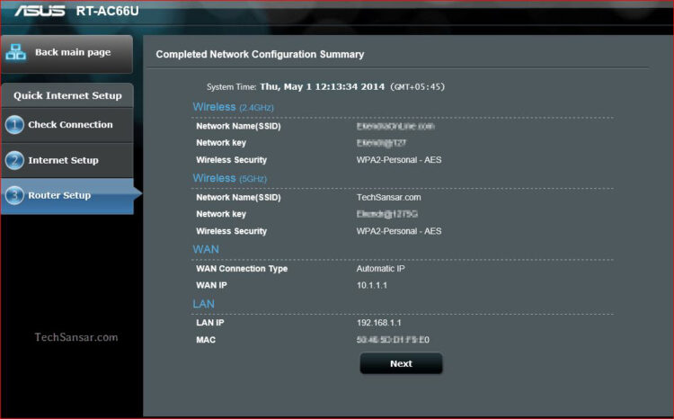 Completed Network Configuration Summary