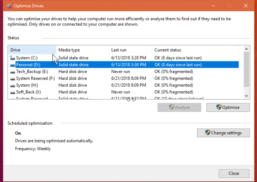 Finding Solid State Drive or Hard Disk Drive as media type in Windows 10 Disk optimise