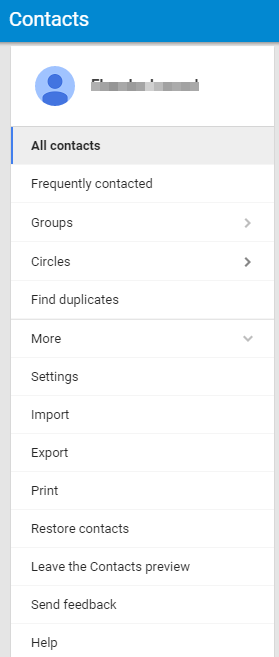Google Contacts preview dashboard