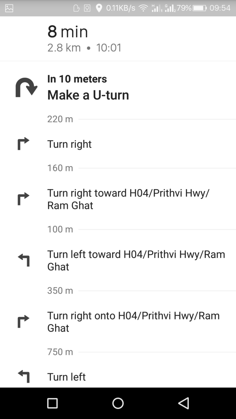 Google Maps offering full step by step navigation turns to users