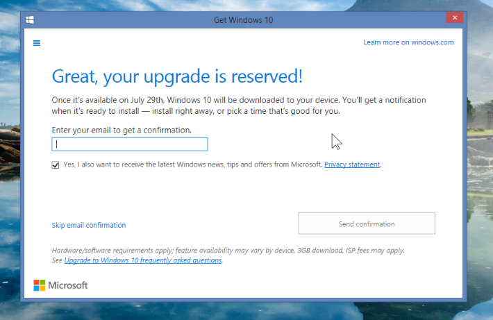Great Windows 10 is reserved confirmation