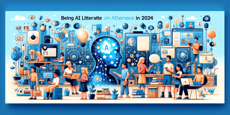 Be AI literate in 2024 - here is how to #AILiterate #ChatGPT #bard #claude #LLMs 1 Illustration being AI literate in 2024, image generated by DALL-E.