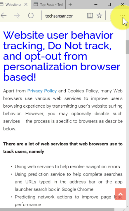 Microsoft Edge Browser DNT Privacy Settings in Windows 10