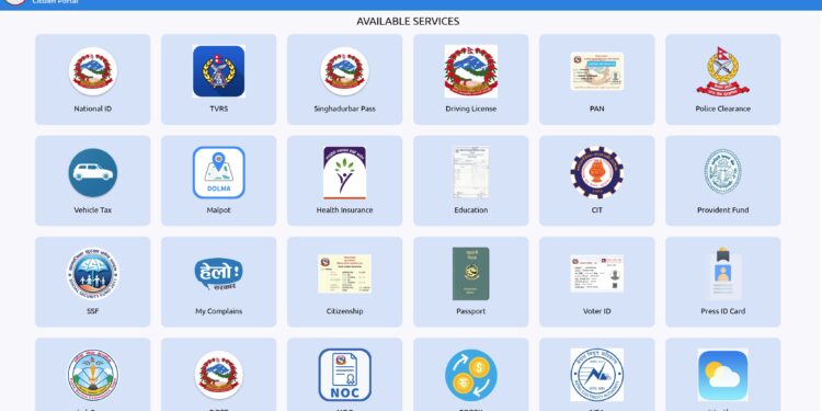 Screenshot from a desktop computer showing existing services offered by Nagarik App; image by TechSansar.com