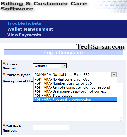 Nepal Telecom TroubleTickets. How to file a complaint regarding ADSL & WiMAX Service from Self-Care Customer Care Service