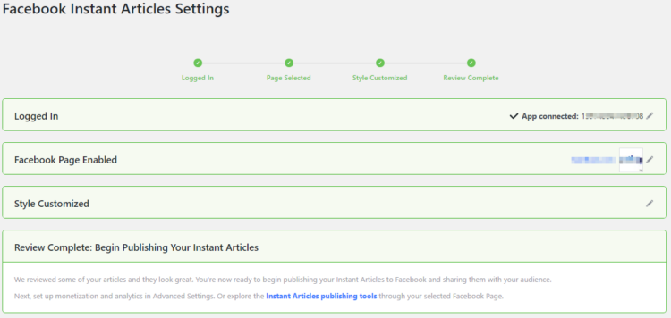 Publishing Instant Articles in Facebook Complete settings