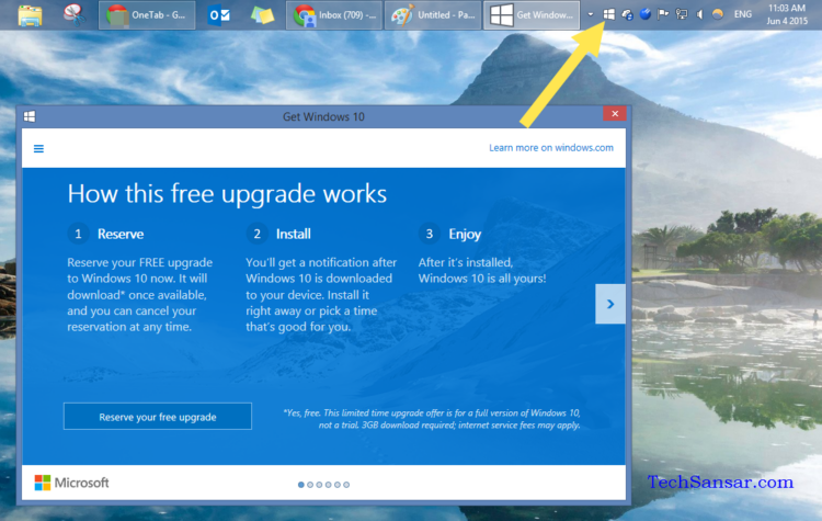 Reserving your copy of Windows 10 initial steps