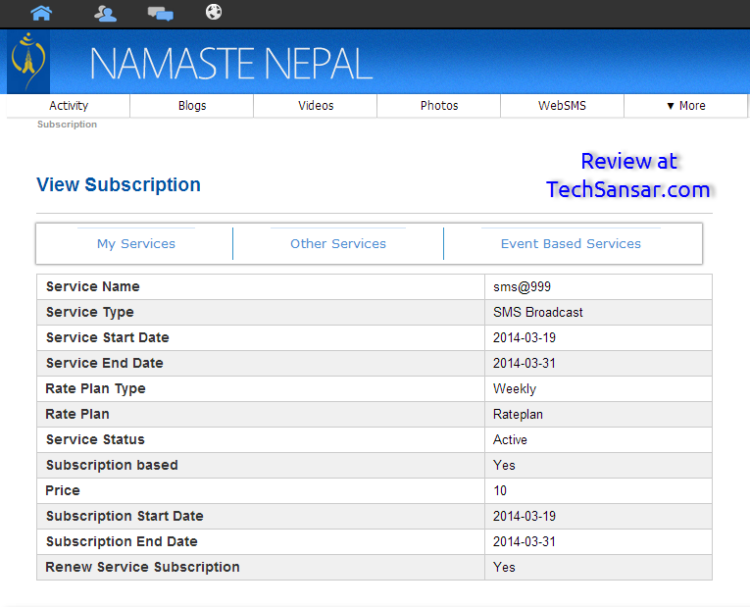 SMS Broadcast subscription package in Namaste Nepal - NT Social network