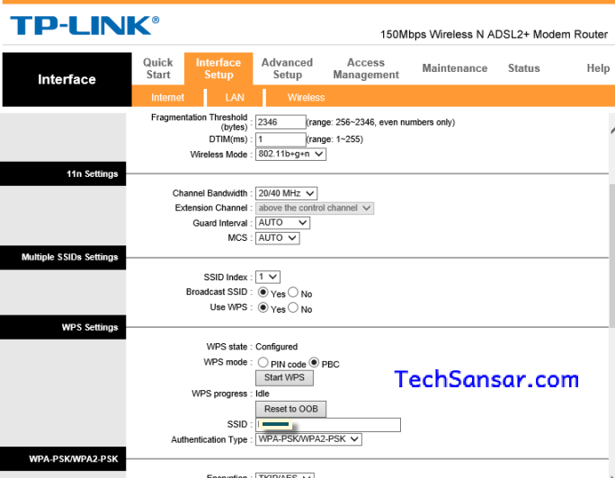 TP Link ADSL Router Wireless (SSID) settings & Security