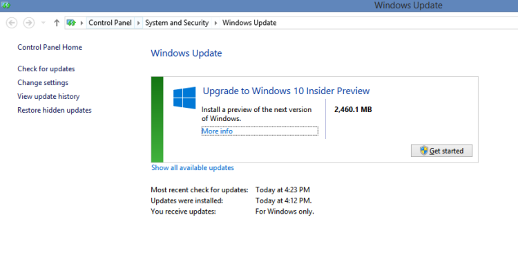Upgrade Windows 8.1 to Windows 10 from Control Panel