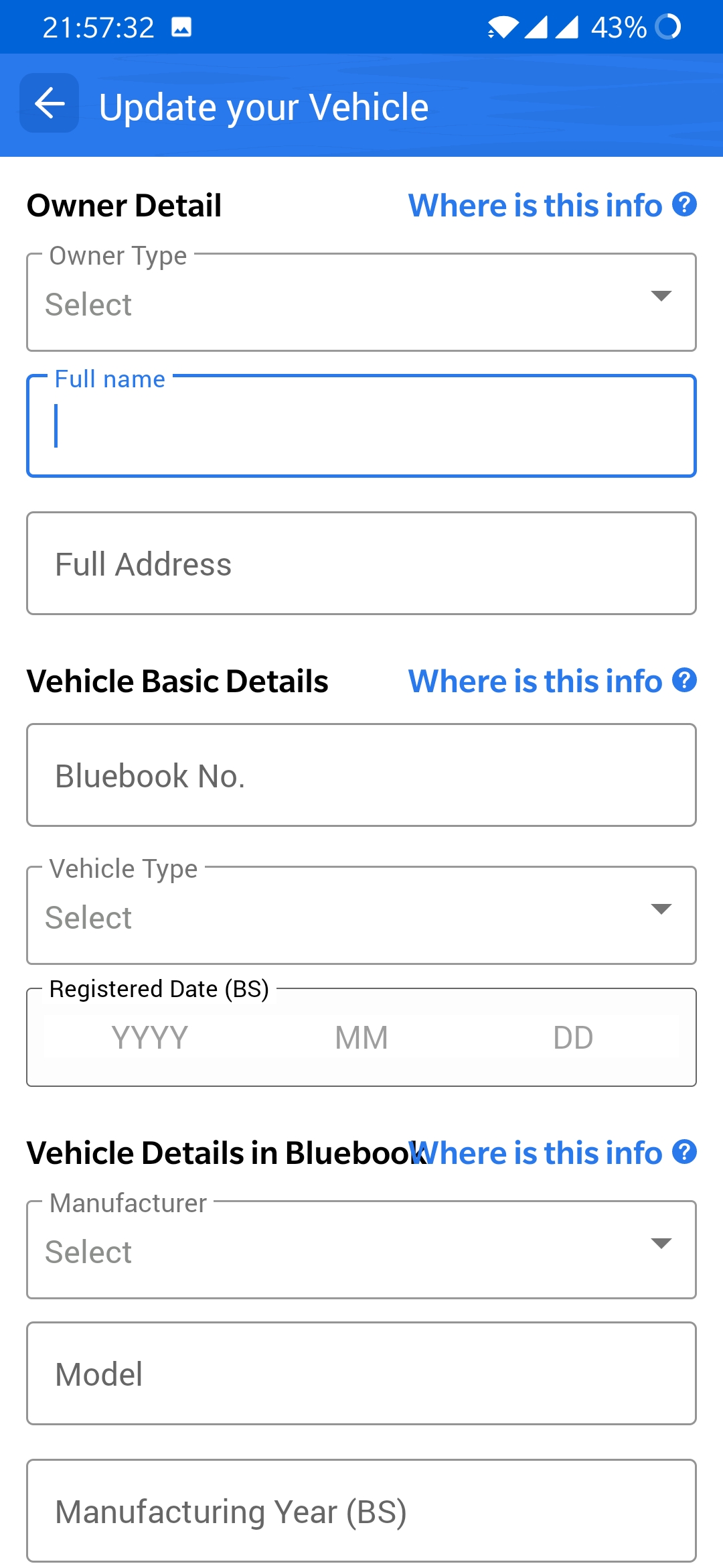 Vehicle Bluebook details inside Nagarik App