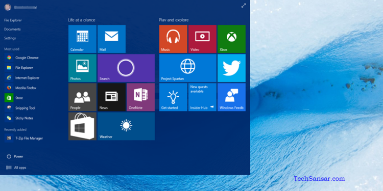 Windows 10 home screen after installing Windows 10 upgrade