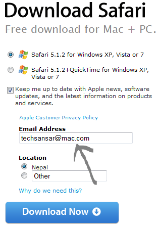 Why not use a fake email id when downloading which doesn't requires you to verify the email address? - The case with Downloading Safari browser