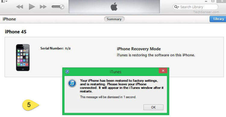iPhone successfully restored to factory settings