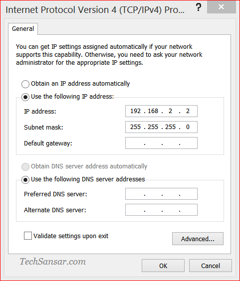 Internet Protocol TCP IPv4 Settings for SMC