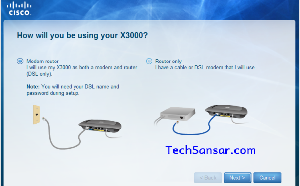 Cisco Linksys X3000 series ADSL Router Setup modes for NTC ADSL