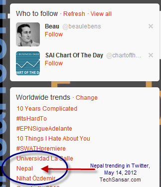 Nepal again Trending in Twitter (May 14, 2012) - #Nepal Trend Insight 1 Nepal Trending in Twitter, techsansar.com
