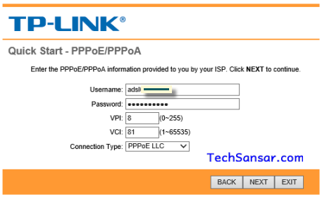 TP Link NTC ADSL PPPoE Settings