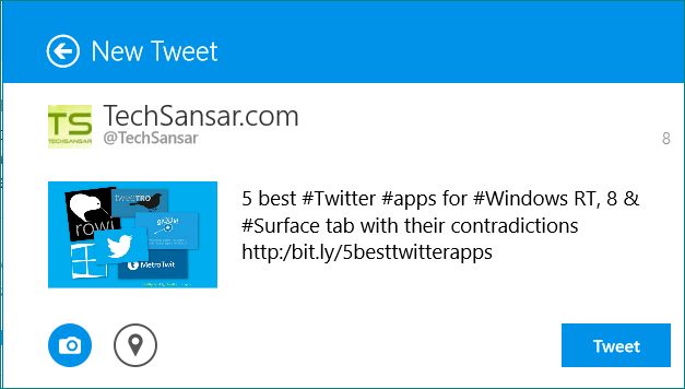Twitter apps for Windows compose tweet box