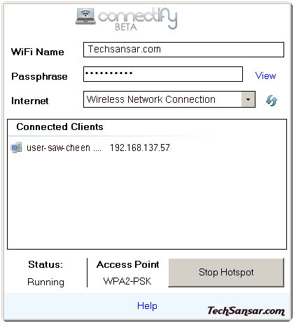 WiFi SSID in virtual WiFi Connectivity App Connectify