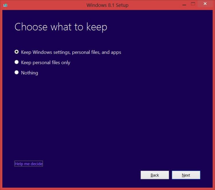 Windows 8.1 Setup: Choosing what to keep - Windows settings, personal files, and apps