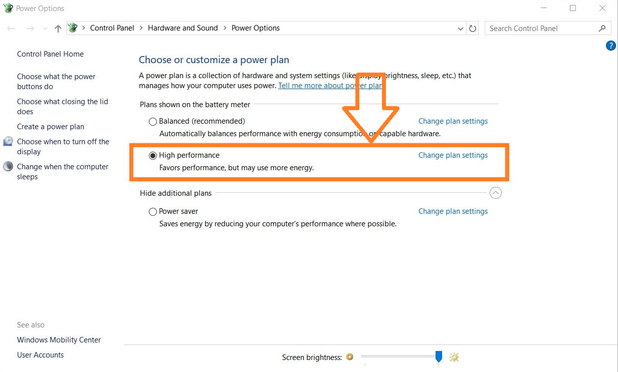 Check the Power Options from Control Panel or Settings to adjust your Windows 10's power plan to speed up the performance