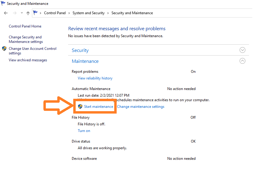 Start maintenance of your Windows 10 for speed and performance by resolving problems